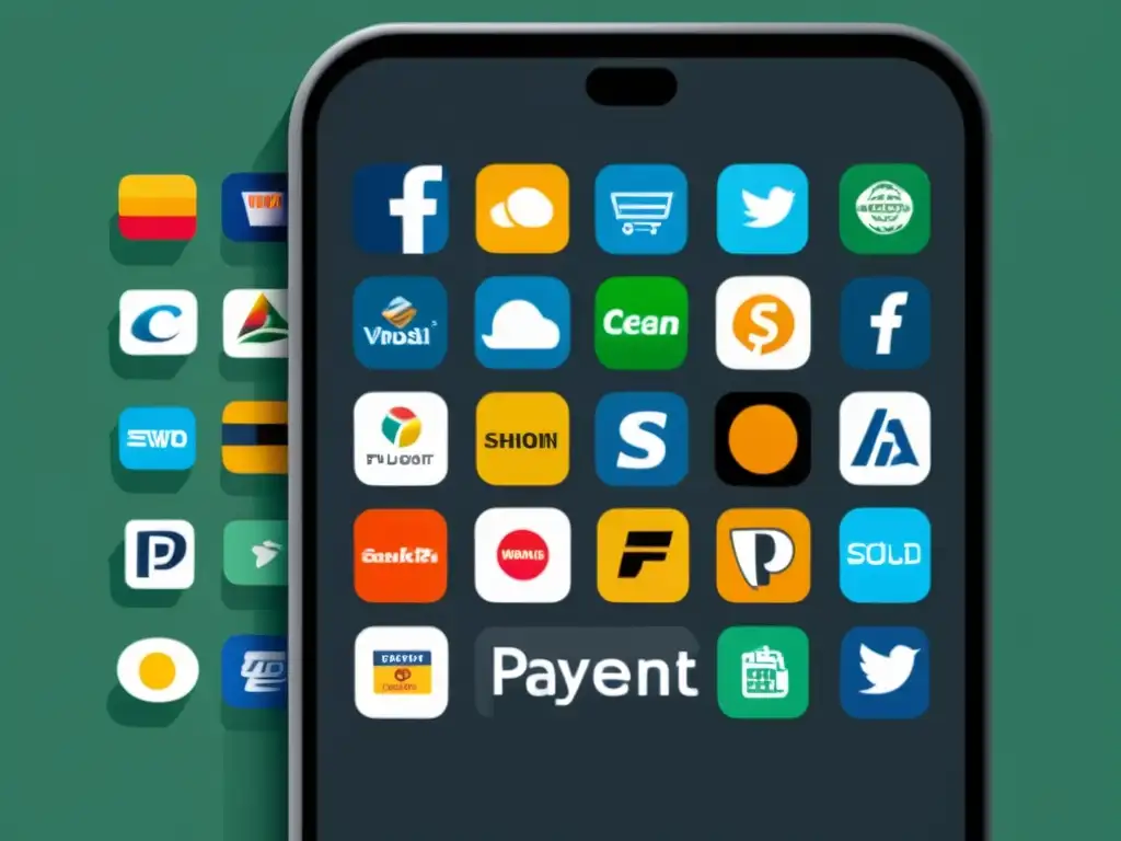 Smartphone en mesa moderna con logos de plugins de pago para cobros