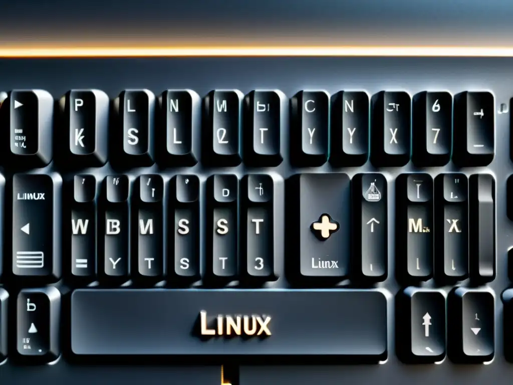 Teclado iluminado con logotipos de sistemas operativos alternativos comparados mercado en luz natural, sobre superficie negra elegante