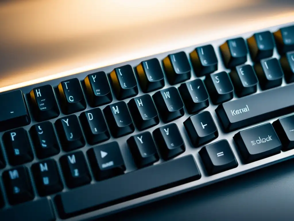 Un teclado moderno iluminado por luz natural, con teclas limpias y legibles