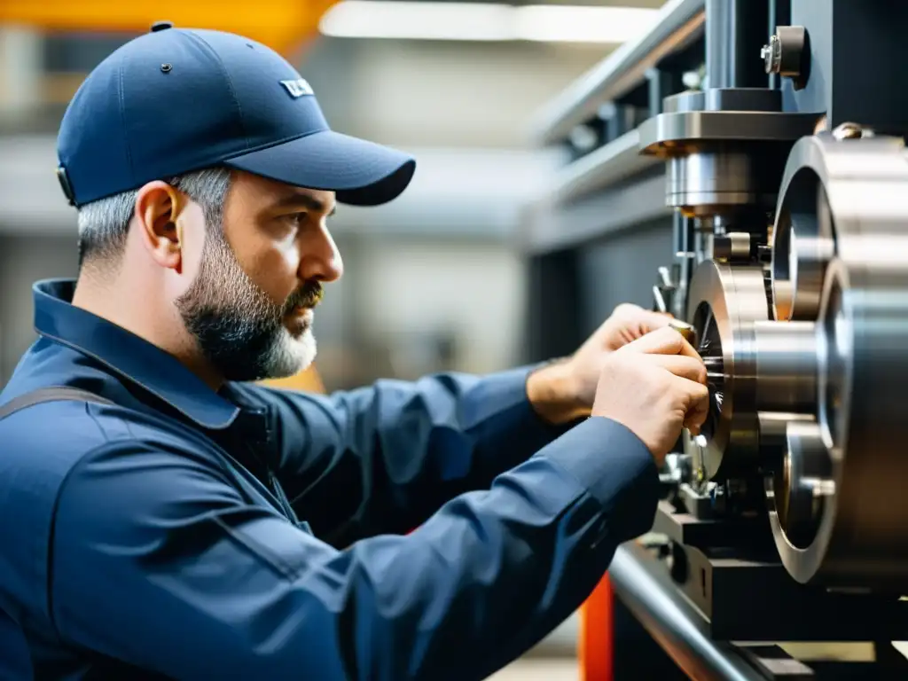 Un técnico de mantenimiento ajusta con precisión las complejas piezas de una máquina industrial