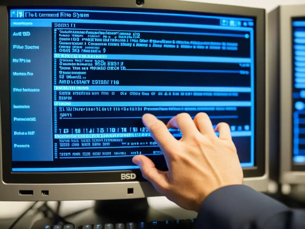 Un técnico configura con precisión un sistema de archivos en BSD, destacando su experticia en el mejor sistema de archivos BSD