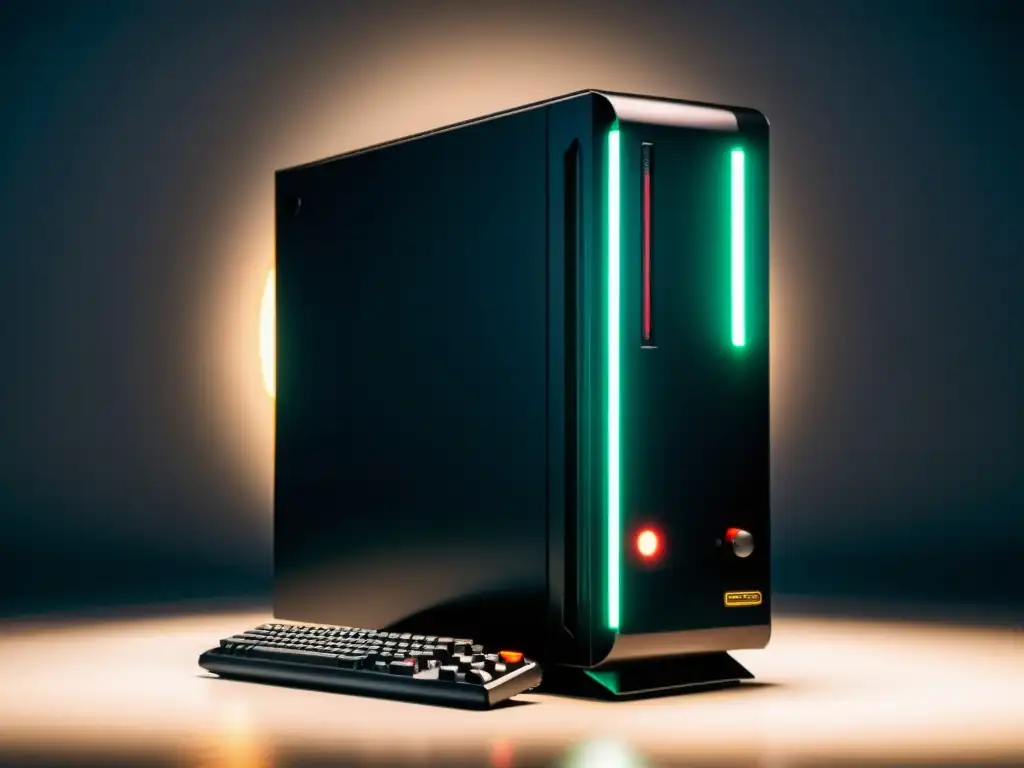 Una torre de PC negra con emuladores de consolas retro en la pantalla, evocando nostalgia y la transformación de PC en consola retro