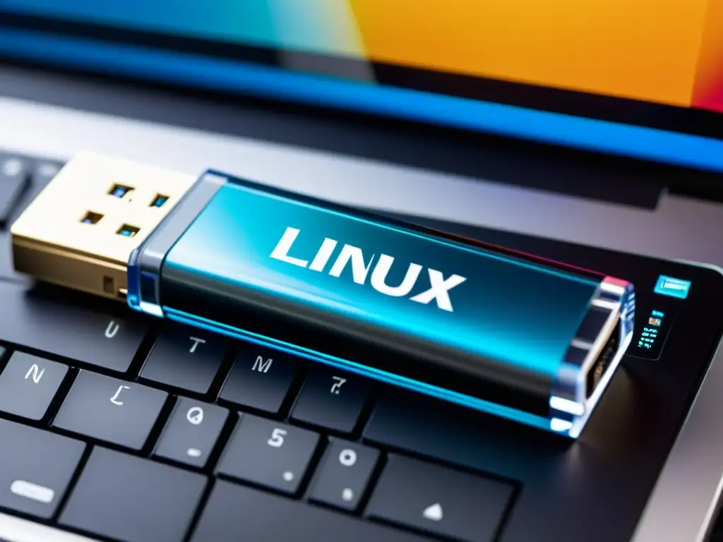 Un USB booteable con Linux en un laptop, resaltando las mejores aplicaciones