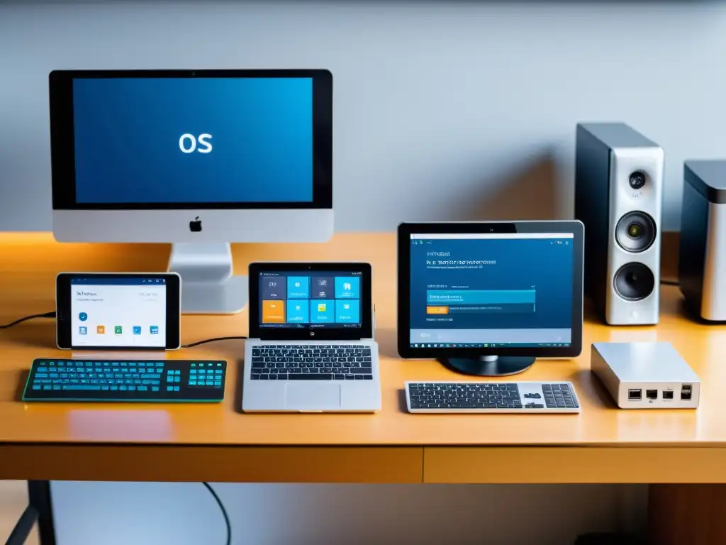 Una variedad de dispositivos IoT con sistemas operativos open source en un escritorio moderno