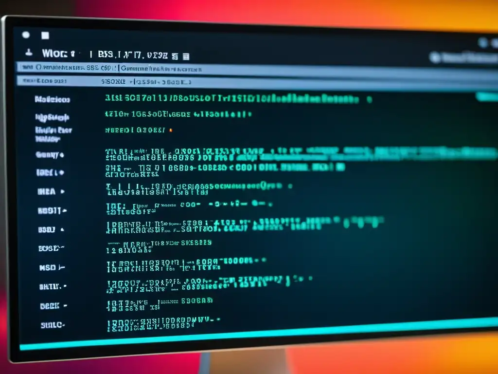 Vibrante código en pantalla de computadora muestra proceso de hardening de BSD sistema operativo en entorno profesional y enfocado