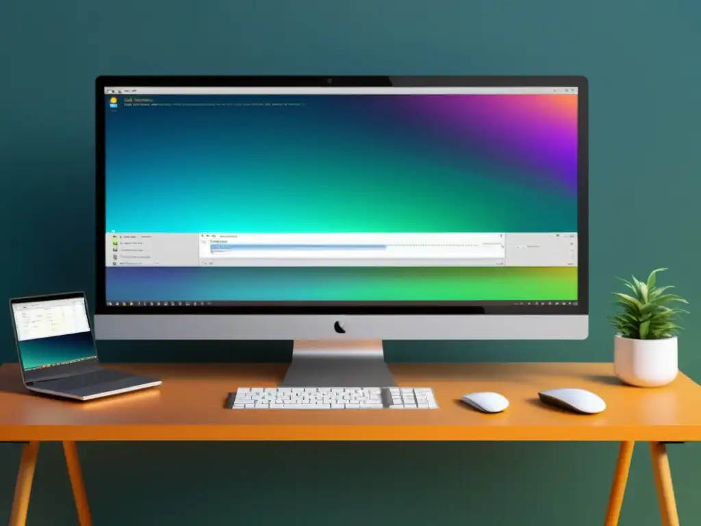 Vibrante escritorio Linux para programadores con herramientas de desarrollo en alta resolución