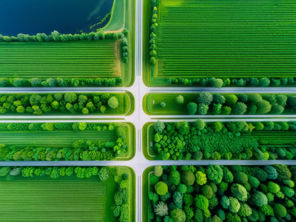 Vista aérea de centros de datos interconectados en un paisaje natural