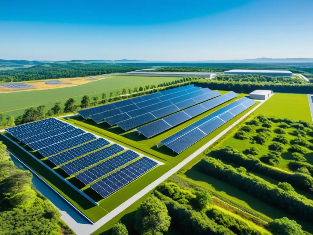 Vista aérea impactante de un centro de datos moderno integrado en un paisaje verde