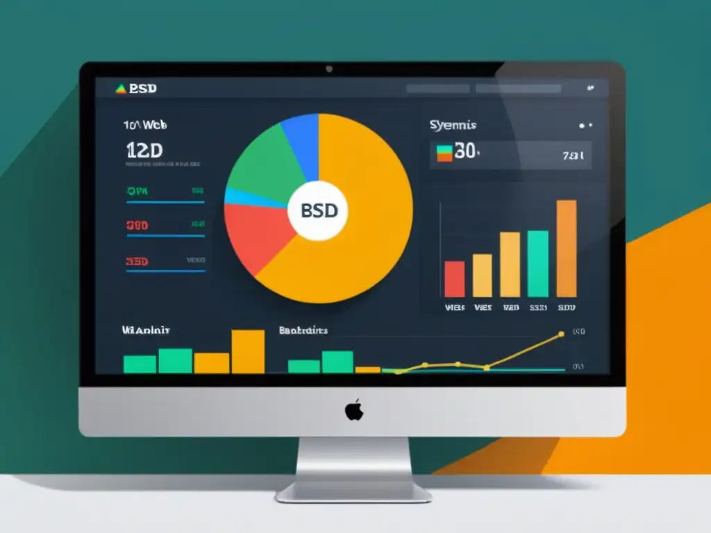 Vista detallada de una interfaz de analítica web para sistemas operativos alternativos, con gráficos y datos coloridos