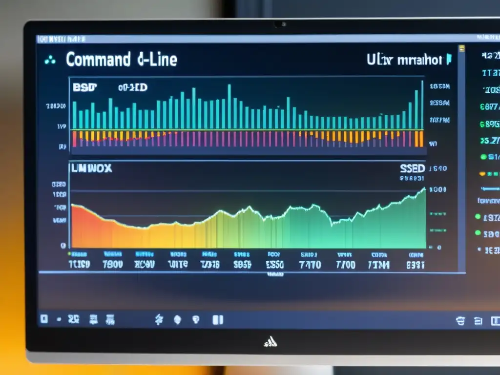 Vista detallada de monitoreo de clústeres en Linux y BSD, con gráficos y comandos de terminal en pantalla