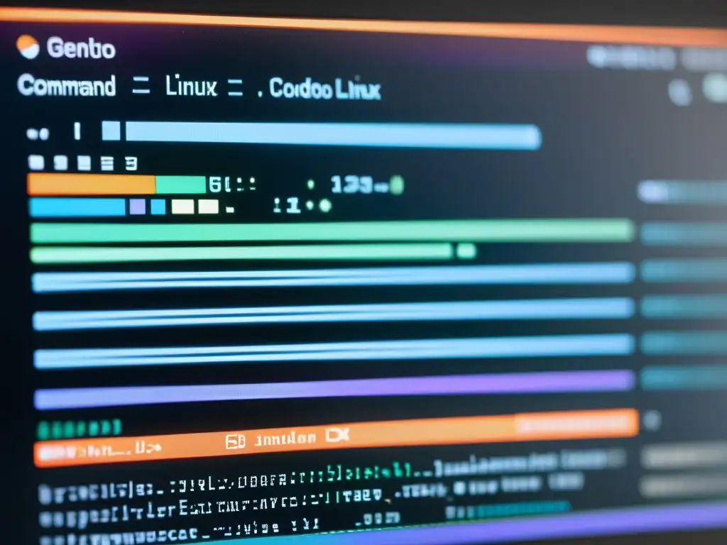 Un vistazo cercano a la pantalla de un ordenador muestra el proceso intrincado de personalización extrema de Gentoo Linux, con código y resaltado de sintaxis colorido