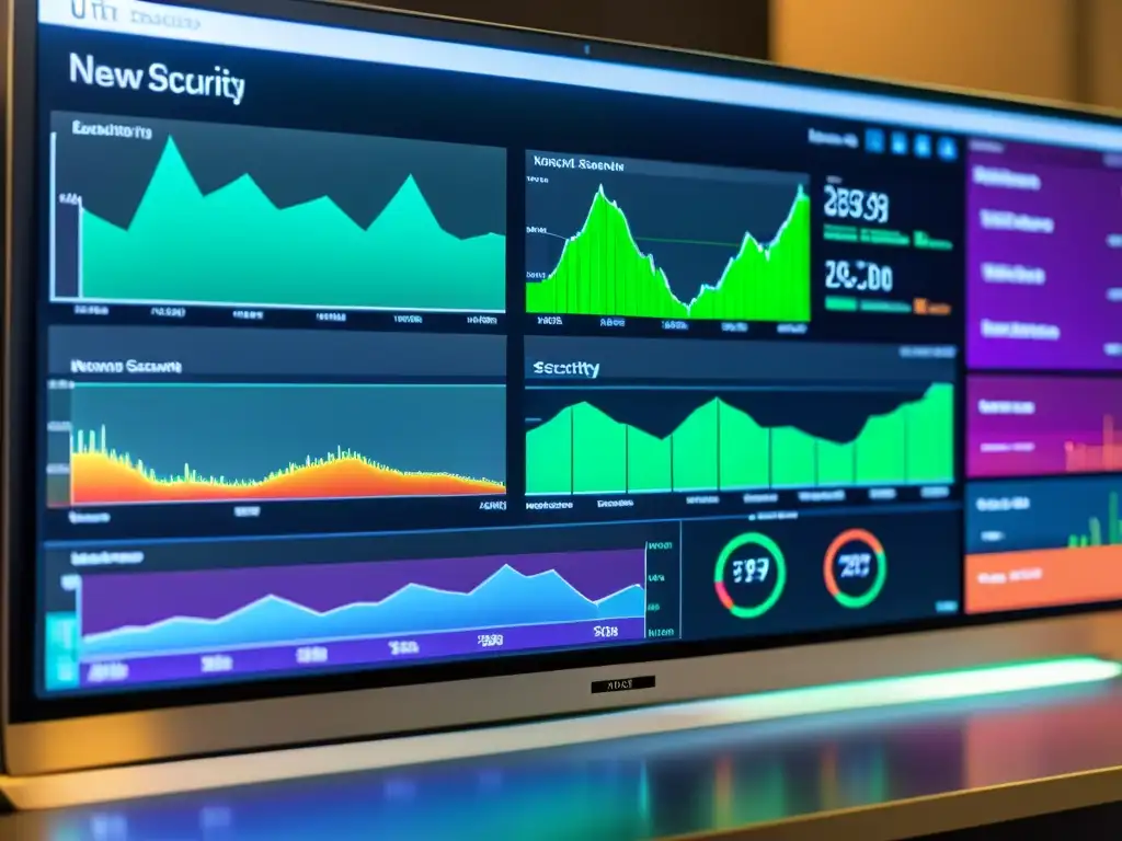 Una visual impactante de un panel de seguridad de red avanzado en una pantalla de computadora