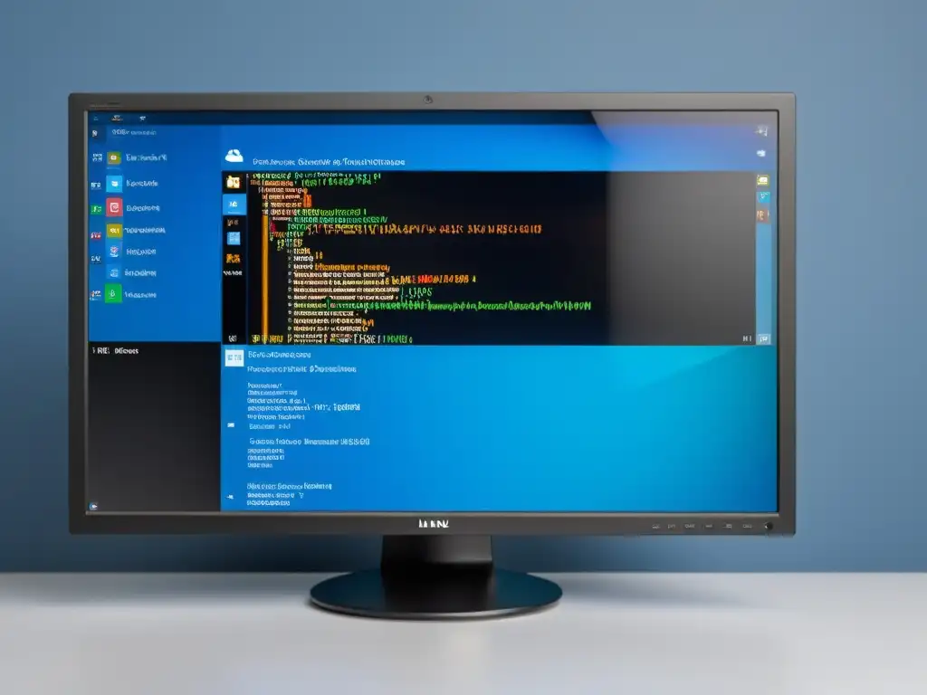 Comparación visual de Linux y Windows 10 en monitores divididos, destacando herramientas de desarrollo